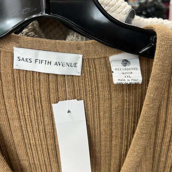 Saks Fifth Ave Brown Camel Knit Cardigan V-Neck Sweater size XXL - Picture 7 of 7